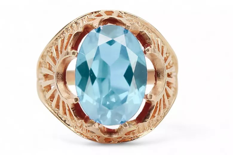 Aquamarine Original Vintage 14K Rose Gold Ring Vintage Jewlery vrc003r